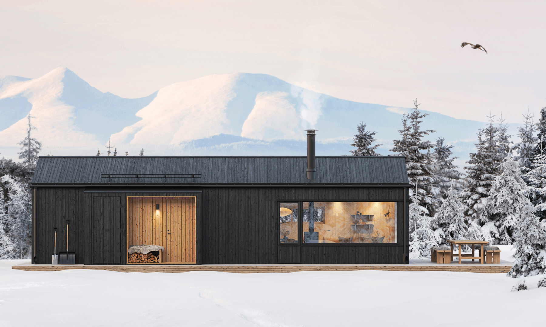 Svart fjällstuga 50 kvm