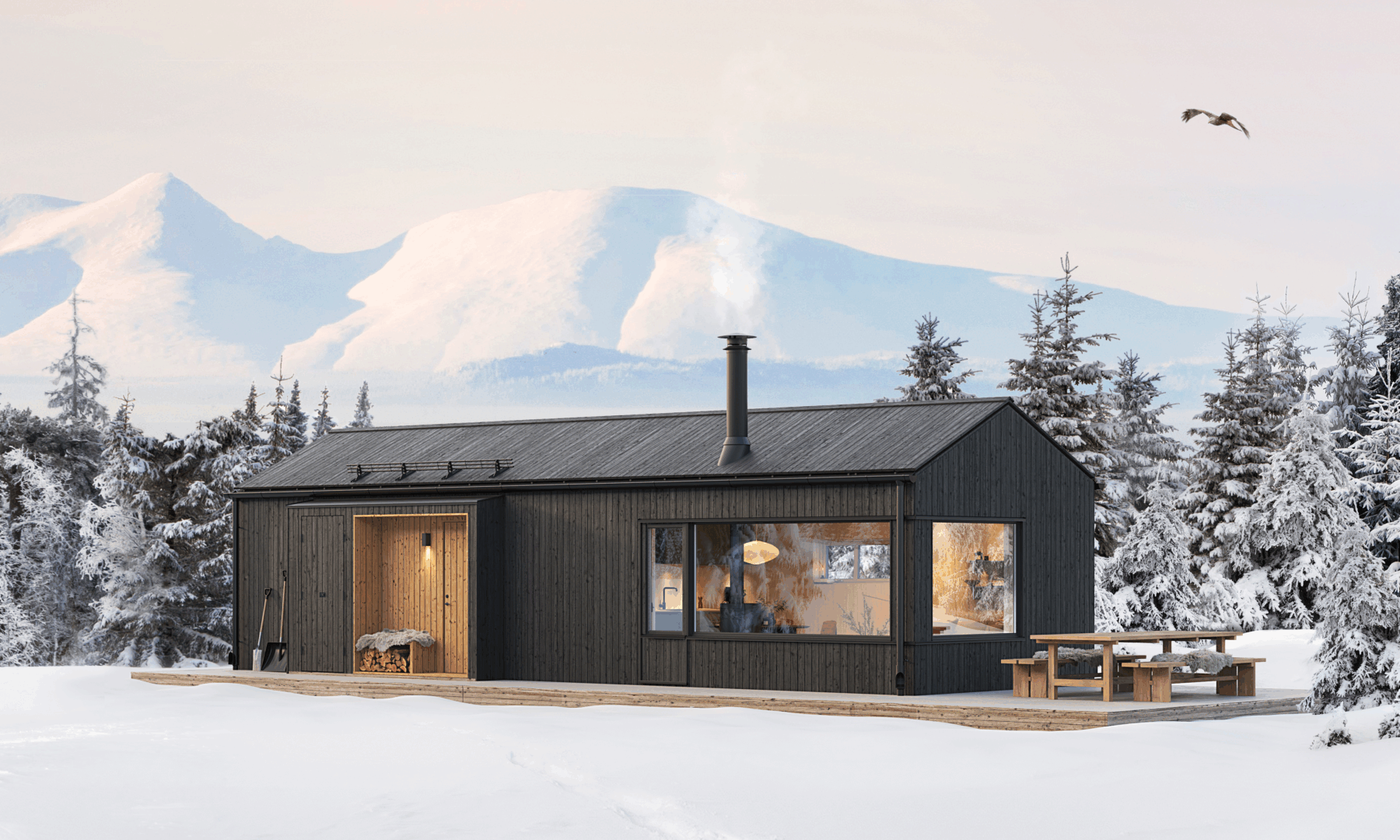 Svart fjällstuga 50 kvm