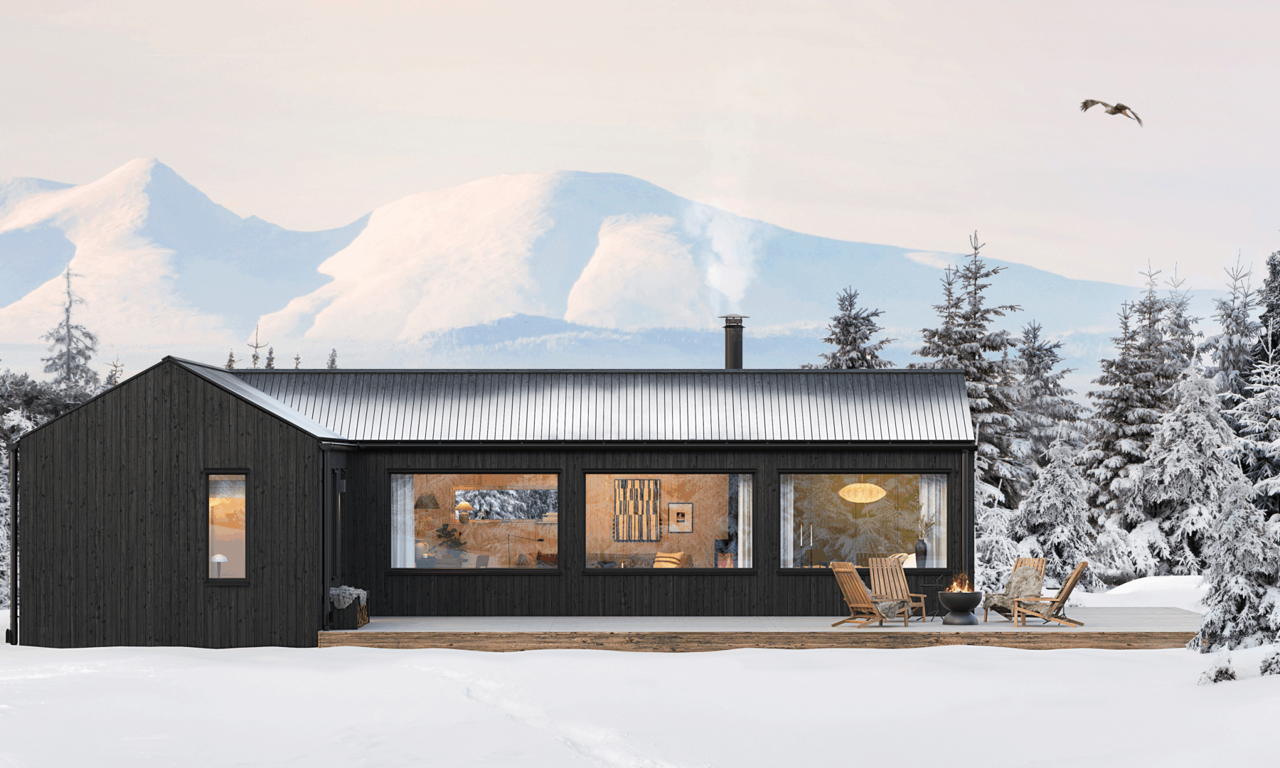 Svart fjällstuga 80 kvm